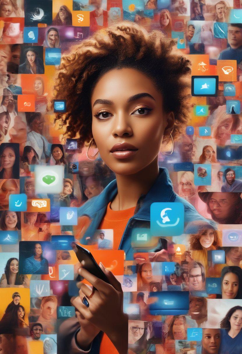 A collage of diverse individuals energetically engaging with their own video content on various devices. The scene is set in a bright, modern digital space, showcasing screens filled with colorful user-generated videos. Icons of play buttons, upload symbols, and a gentle swirl of dynamic energy flows around them, symbolizing creativity and collaboration. Include a vibrant color palette with a feeling of community and empowerment. super-realistic. vibrant colors. dynamic composition.